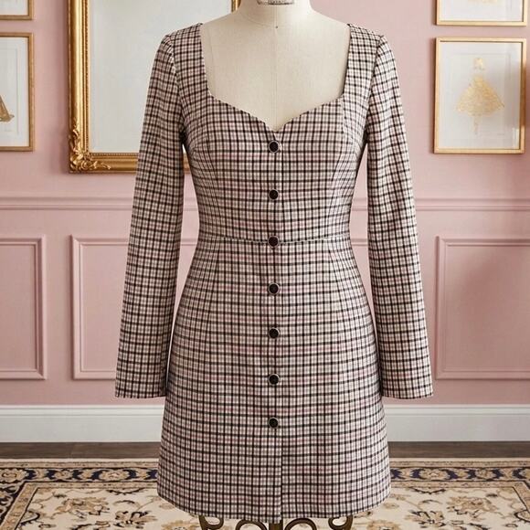 Majorelle Dresses & Skirts - MAJORELLE Dixie Mini Dress Plaid Button Front Sweetheart Sz M- Preppy Glam NWT